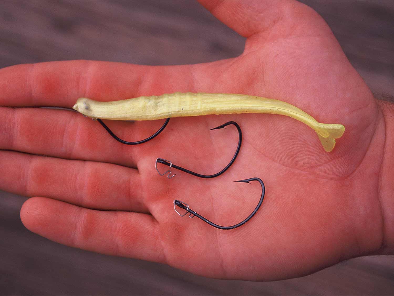 This weedless rig keeps your hook from snagging on the bottom.